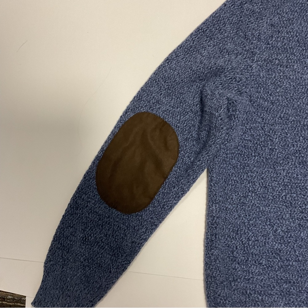 Chaps Blue Sweater with Brown Elbow Patches REMOVED BY TAILOR - Picture 9 of 13